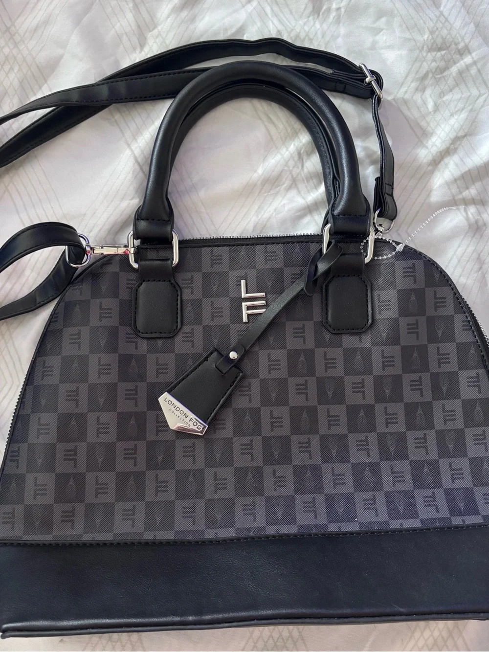 London Fog Black & Charcoal Check Dome Satchel